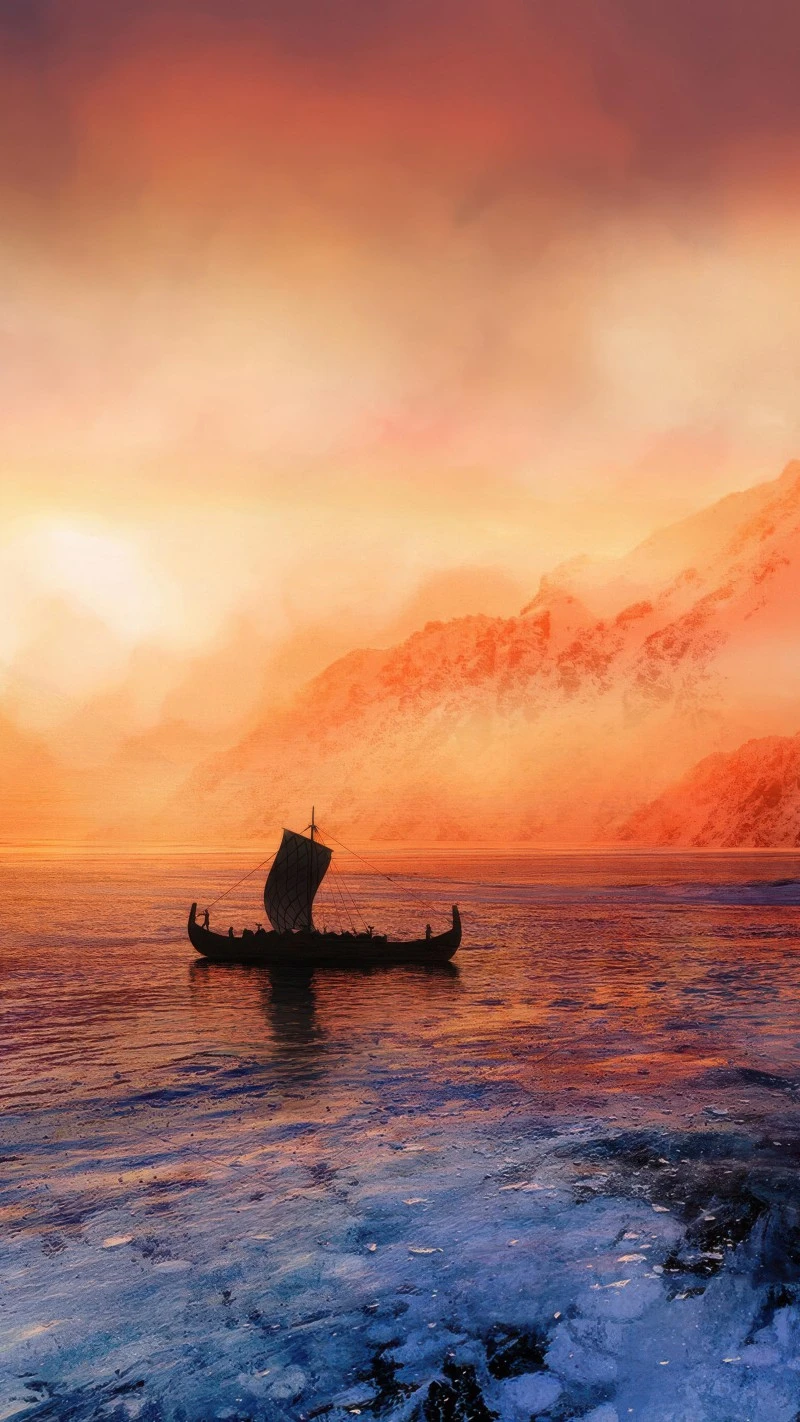 Viking Ship at Dawn 4K Mobile Wallpaper