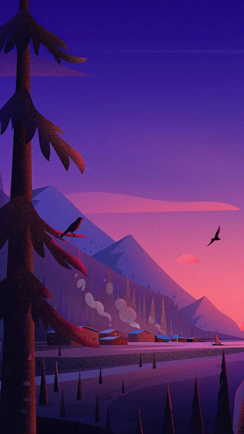 Mountain Village at Sunset 4K Mobile Wallpaper