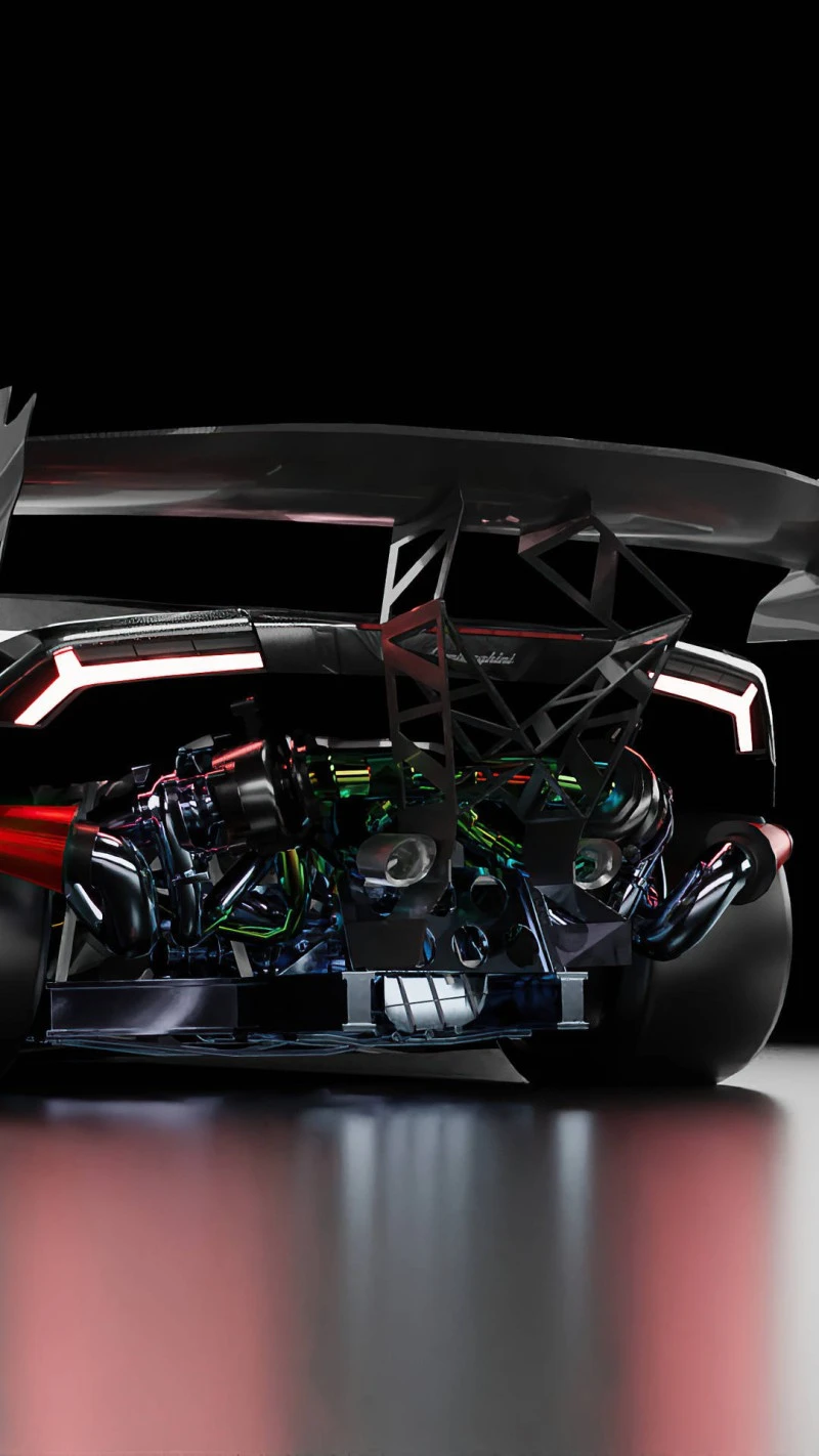 Lamborghini Huracán Engine Detail 4K Mobile Wallpaper