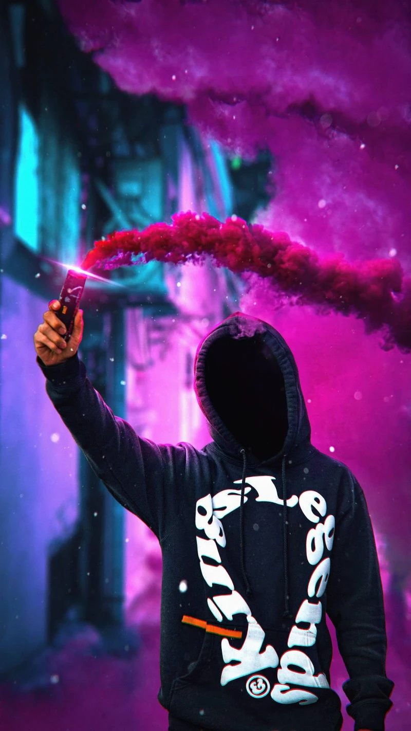 Hooded Figure with Smoke Bomb 4K Mobile Wallpaper