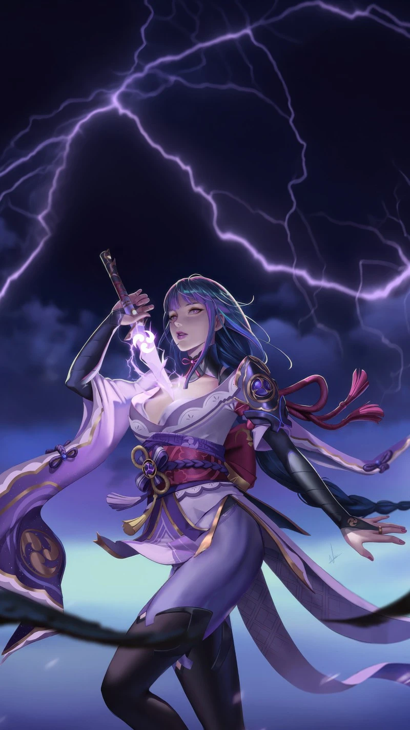 Stunning Purple Anime Character with Lightning Powers Wallpaper 4K Mobile Wallpaper