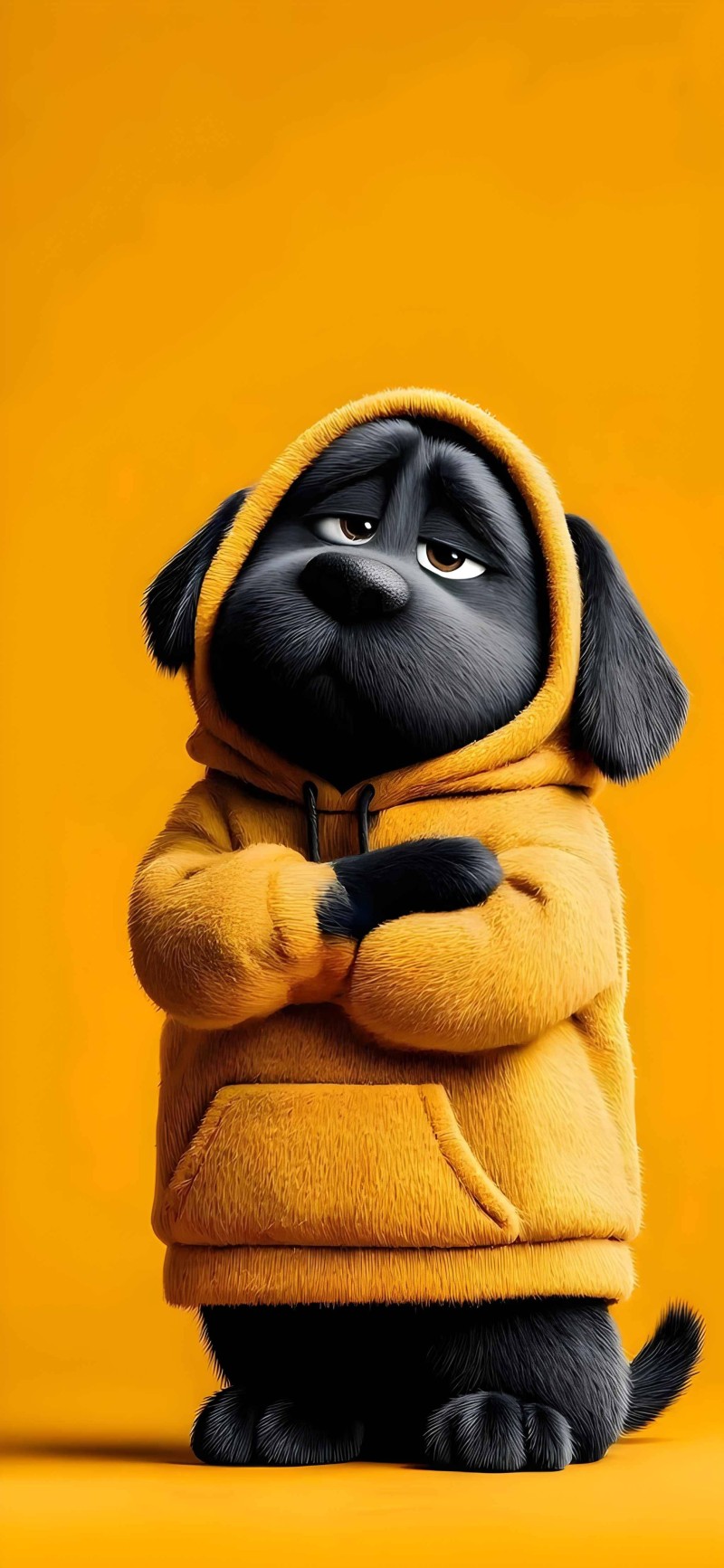 Sad Puppy in Yellow 4K Orange Wallpaper