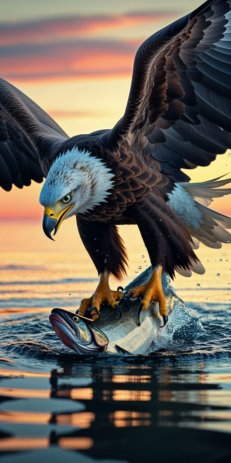 AI-Generated Image: Majestic Eagle Catching Salmon 4K Mobile Wallpaper