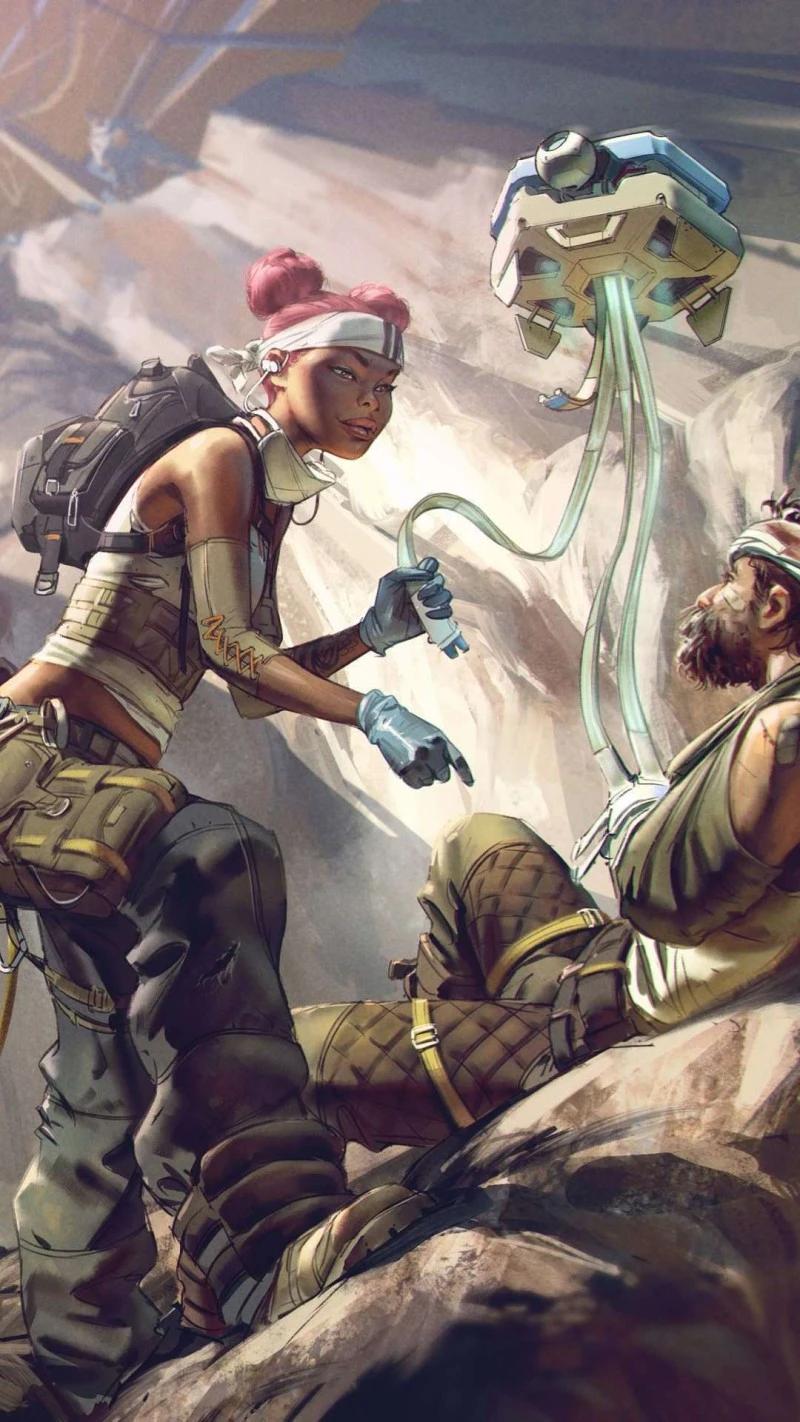 Wraith Healing Bloodhound in Apex Legends 4K Mobile Wallpaper