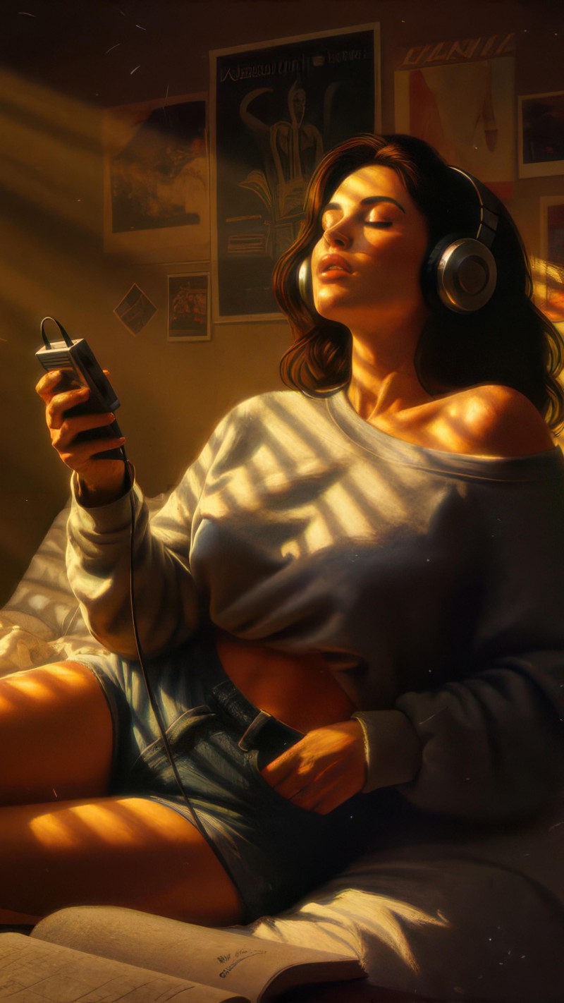 4K mobile wallpaper Relaxed Woman with Headphones - high resolution for Android and iPhone