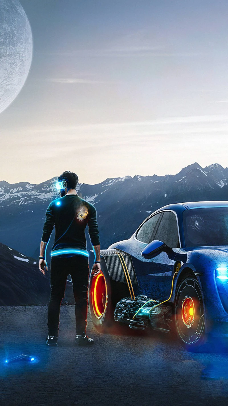 Futuristic Car in a Mountainous Landscape 4K Mobile Wallpaper