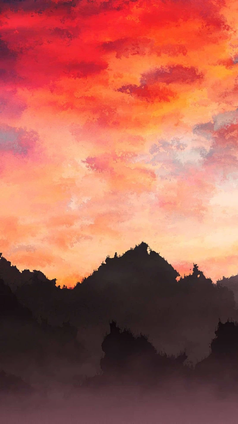 Fiery Sunset over Mountains 4K Mobile Wallpaper