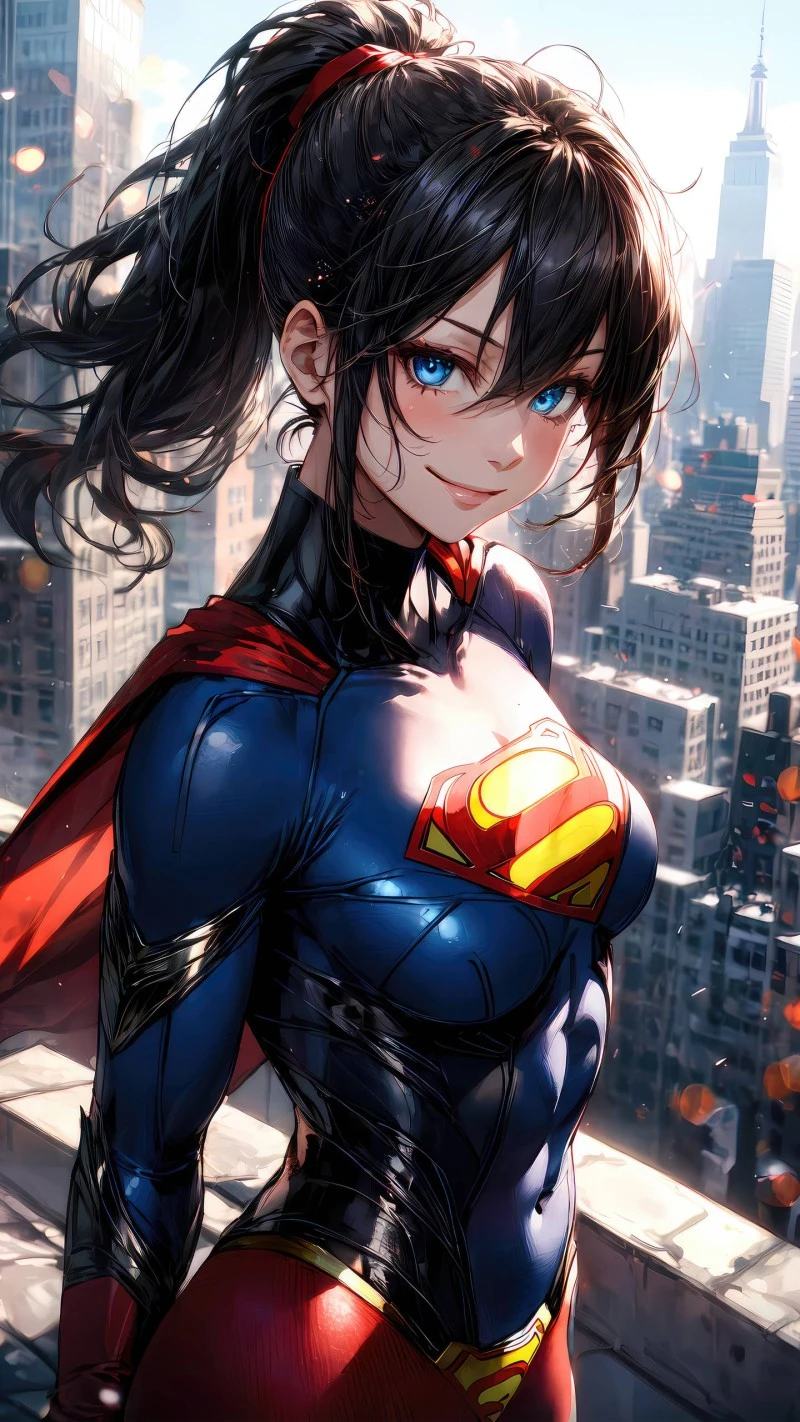 Anime Supergirl in Cityscape 4K Mobile Wallpaper