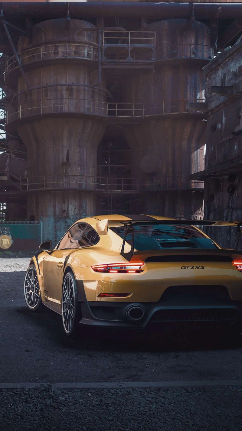 Porsche 911 GT2 RS at Industrial Site 4K Mobile Wallpaper