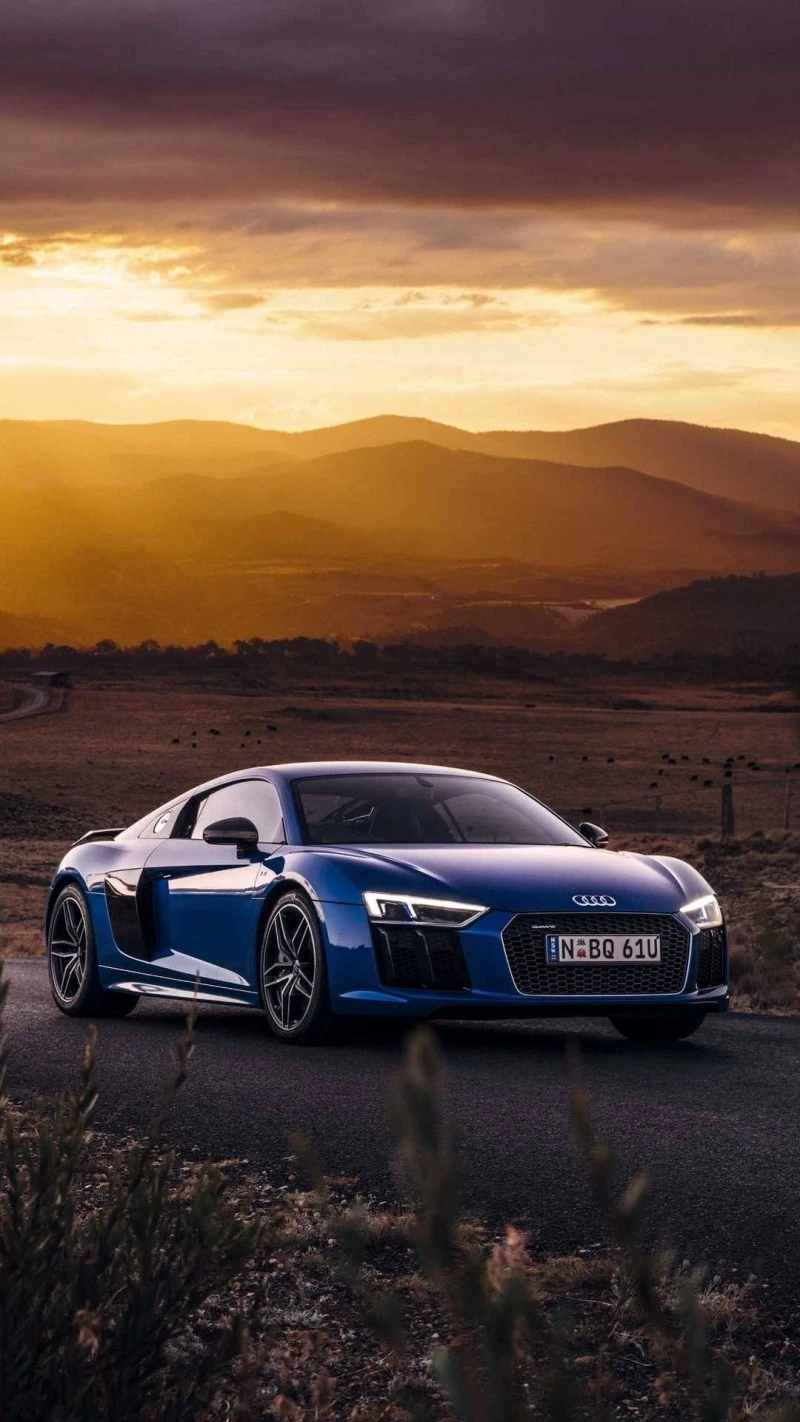Audi R8 Sunset Drive 4K Mobile Wallpaper
