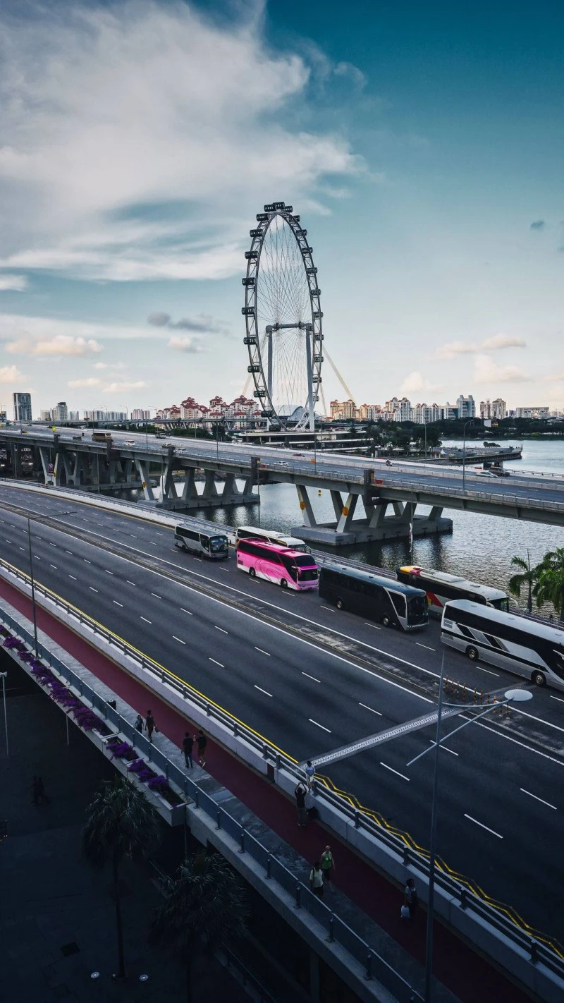 Singapore Flyer and City Highway 4K Mobile Wallpaper