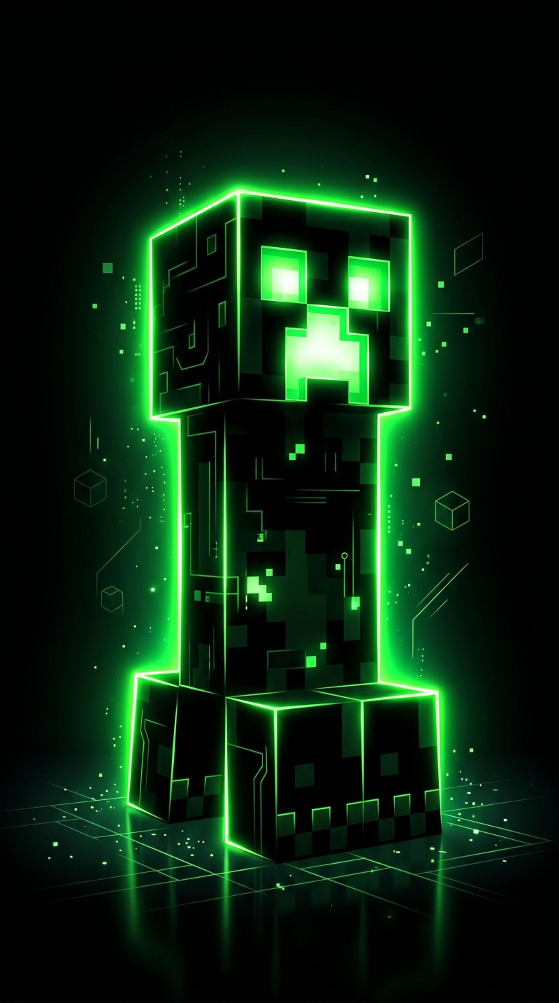 Glowing Green Minecraft Creeper Silhouette Dark Background 4K Mobile Wallpaper