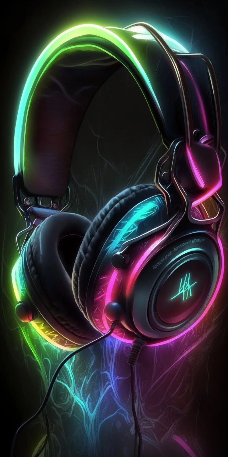 AI-Generated Neon Gaming Headphones 4K Mobile Wallpaper