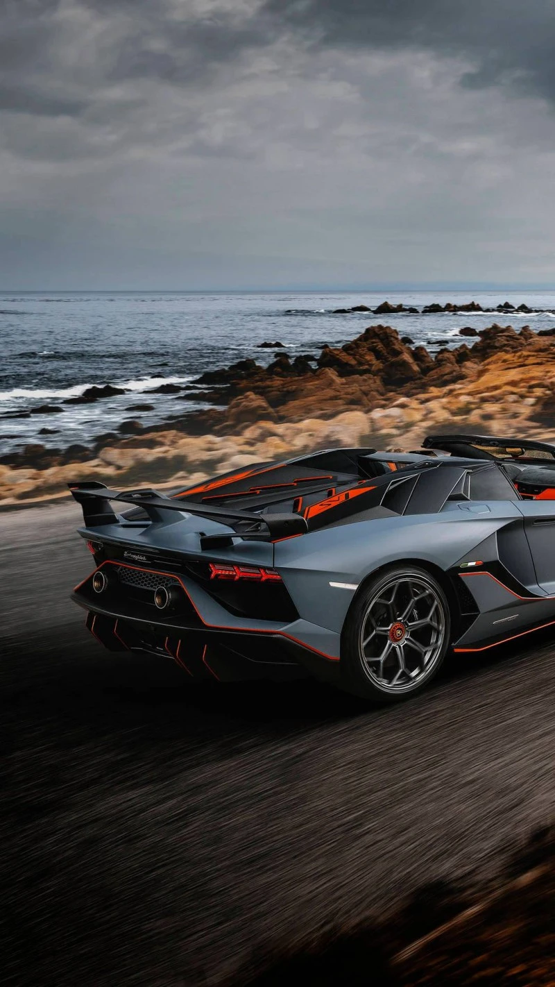 Lamborghini Aventador SVJ Roadster Coastal Drive 4K Mobile Wallpaper