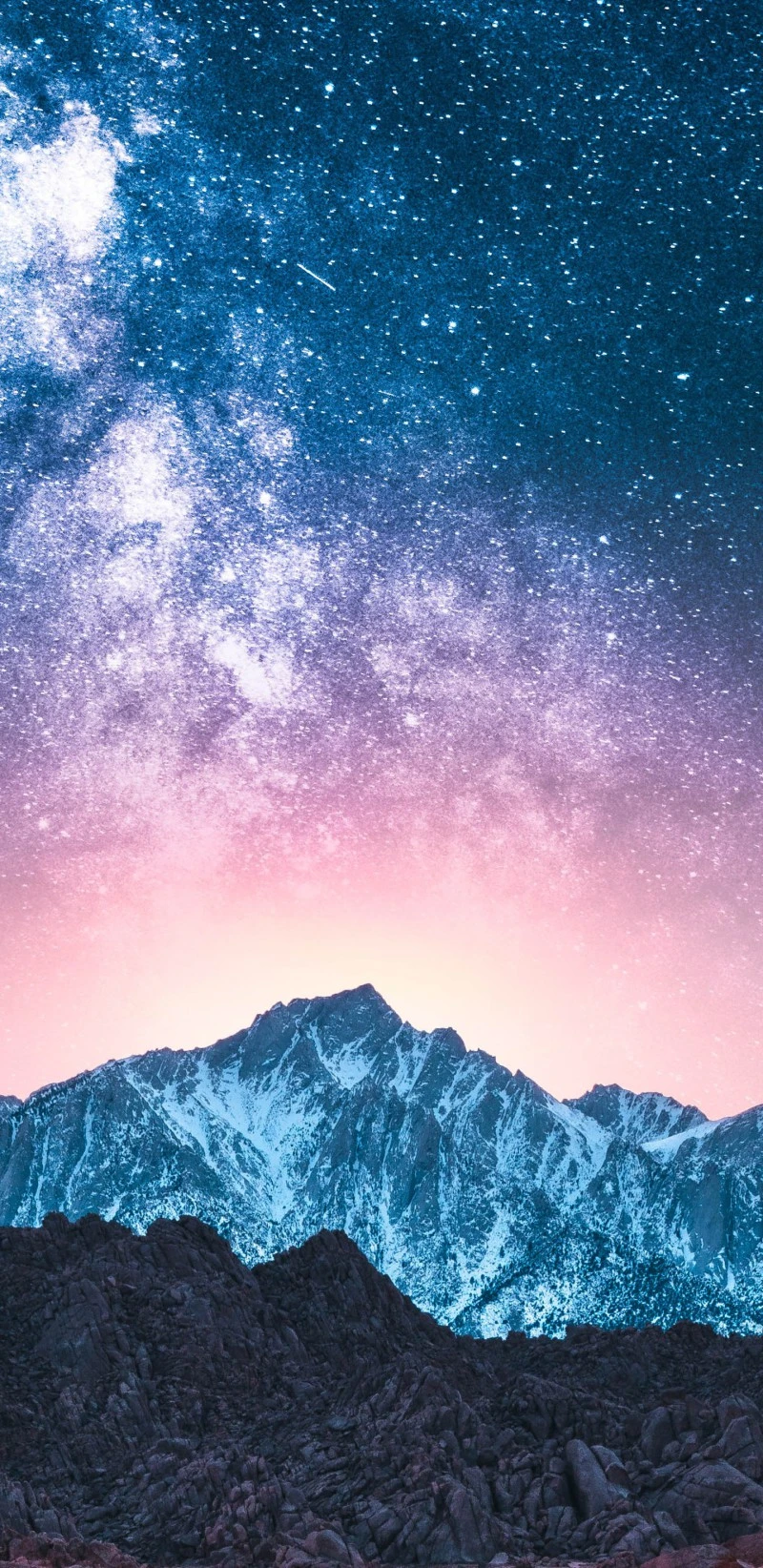 Milky Way over Snowy Mountains 4K Mobile Wallpaper