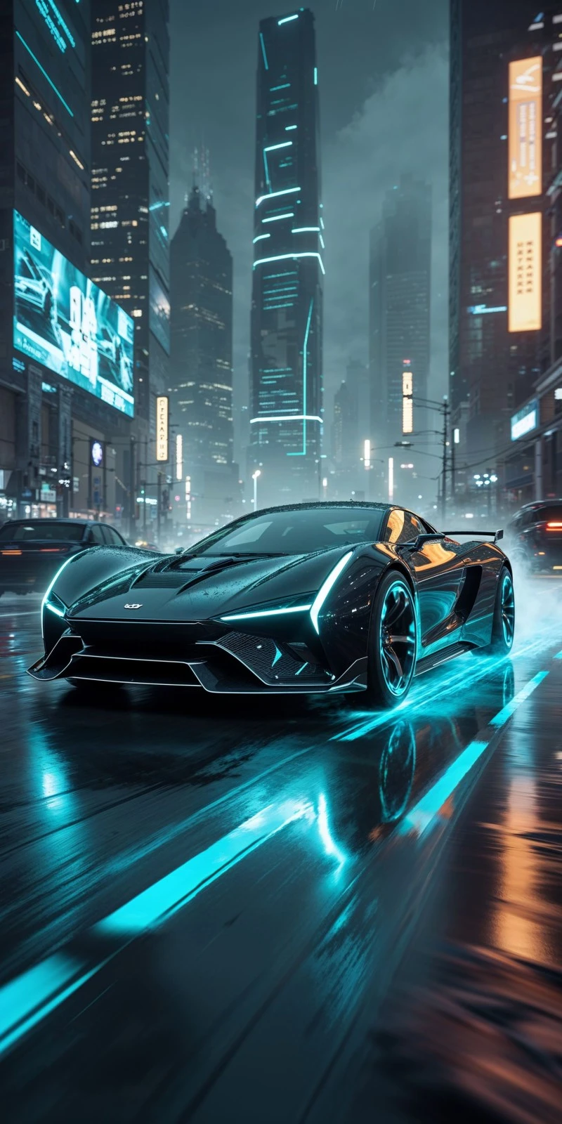 Cyberpunk Cityscape with Futuristic Car 4K Mobile Wallpaper