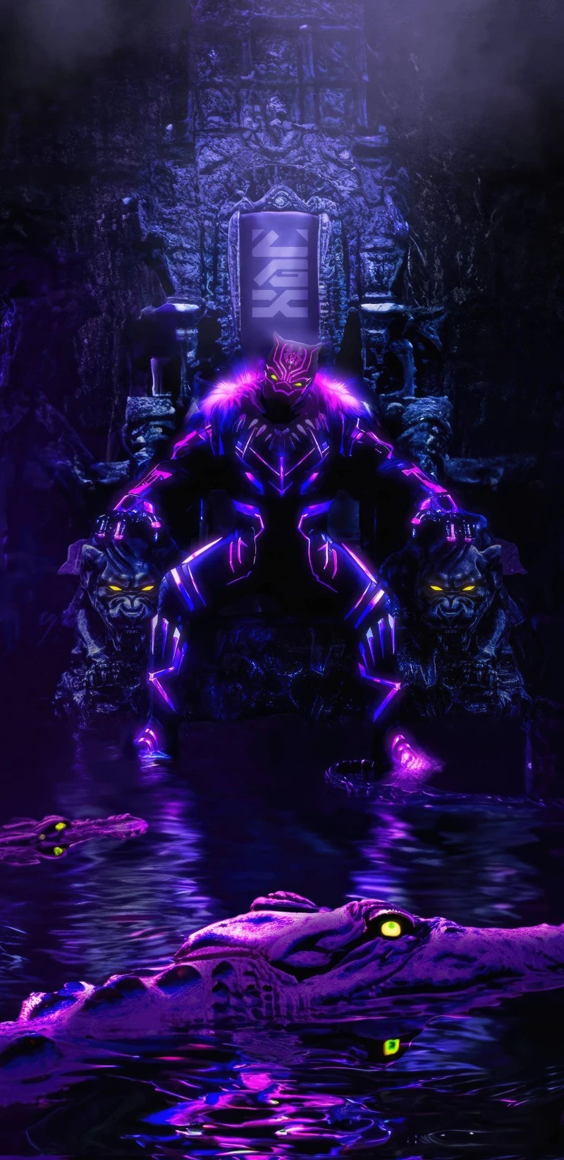 Black Panther on the Throne 4K Mobile Wallpaper