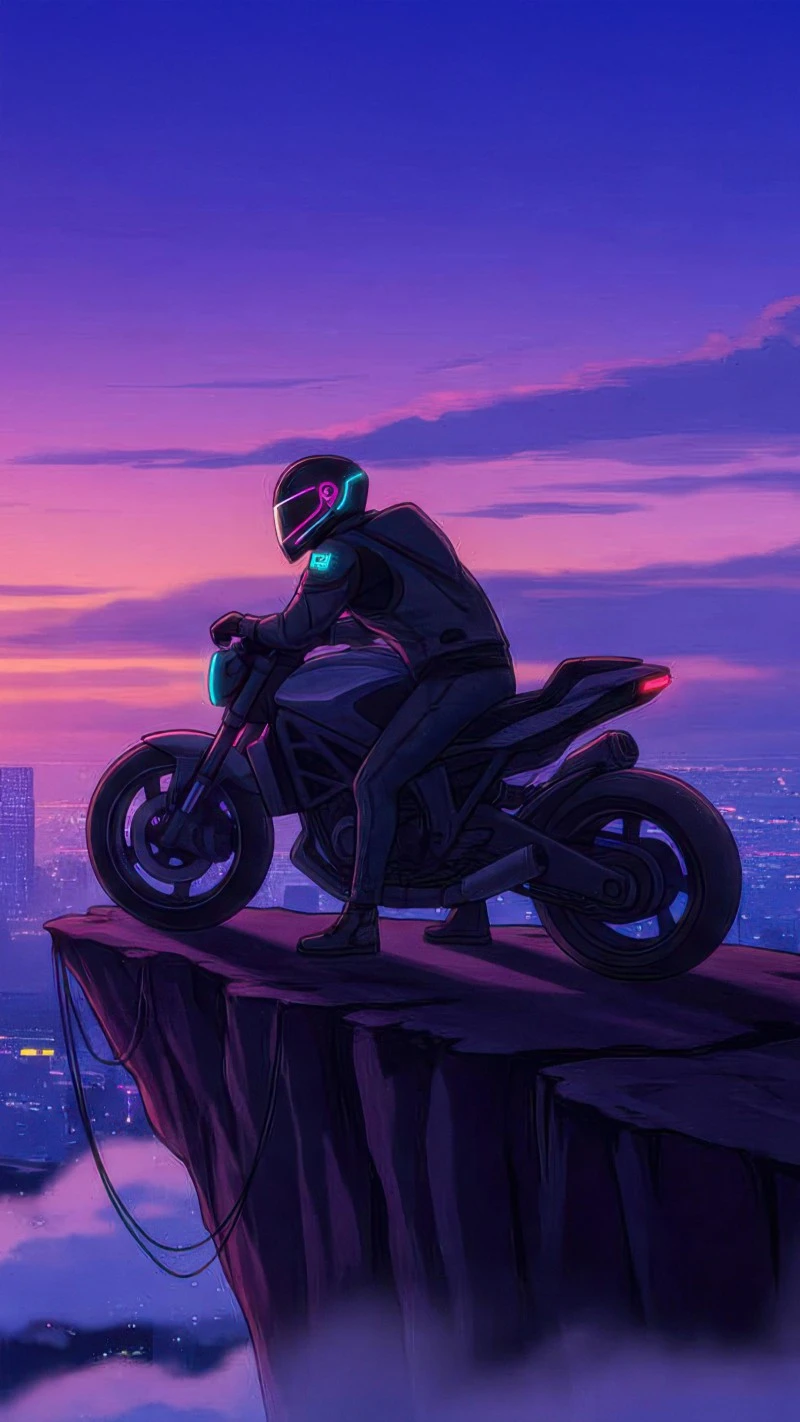 Motorcyclist on Cliff Edge 4K Mobile Wallpaper