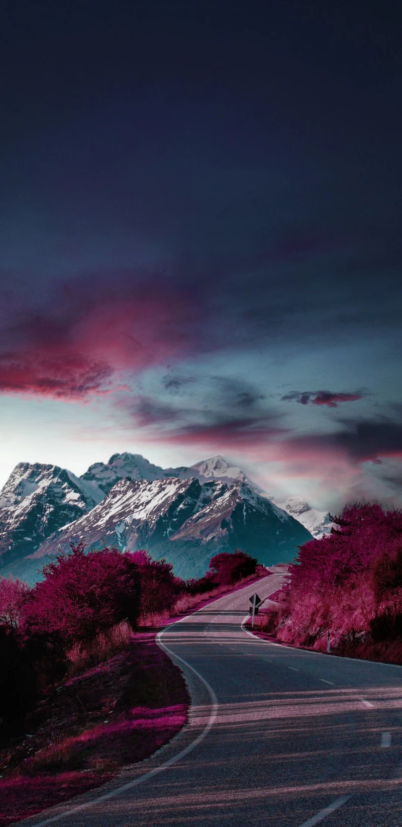 Infrared Road to Snowy Mountains 4K Mobile Wallpaper