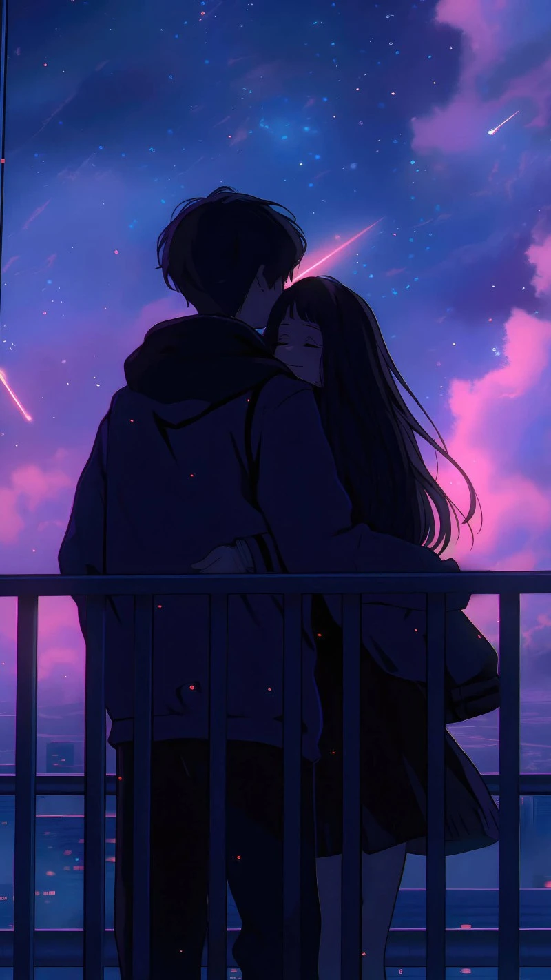 Anime Couple Under a Starry Sky 4K Mobile Wallpaper