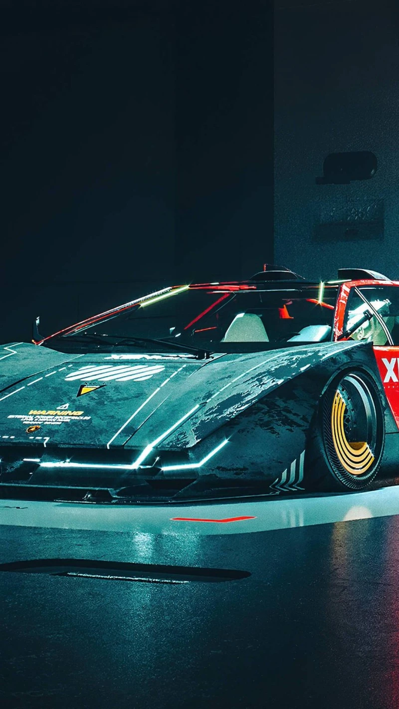Cyberpunk Lamborghini Countach 4K Mobile Wallpaper