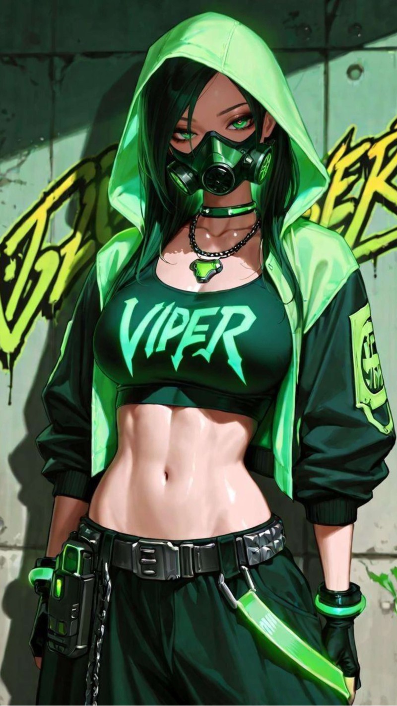Green Cyberpunk Assassin with Gas Mask and Abs 4K Abs Wallpaper