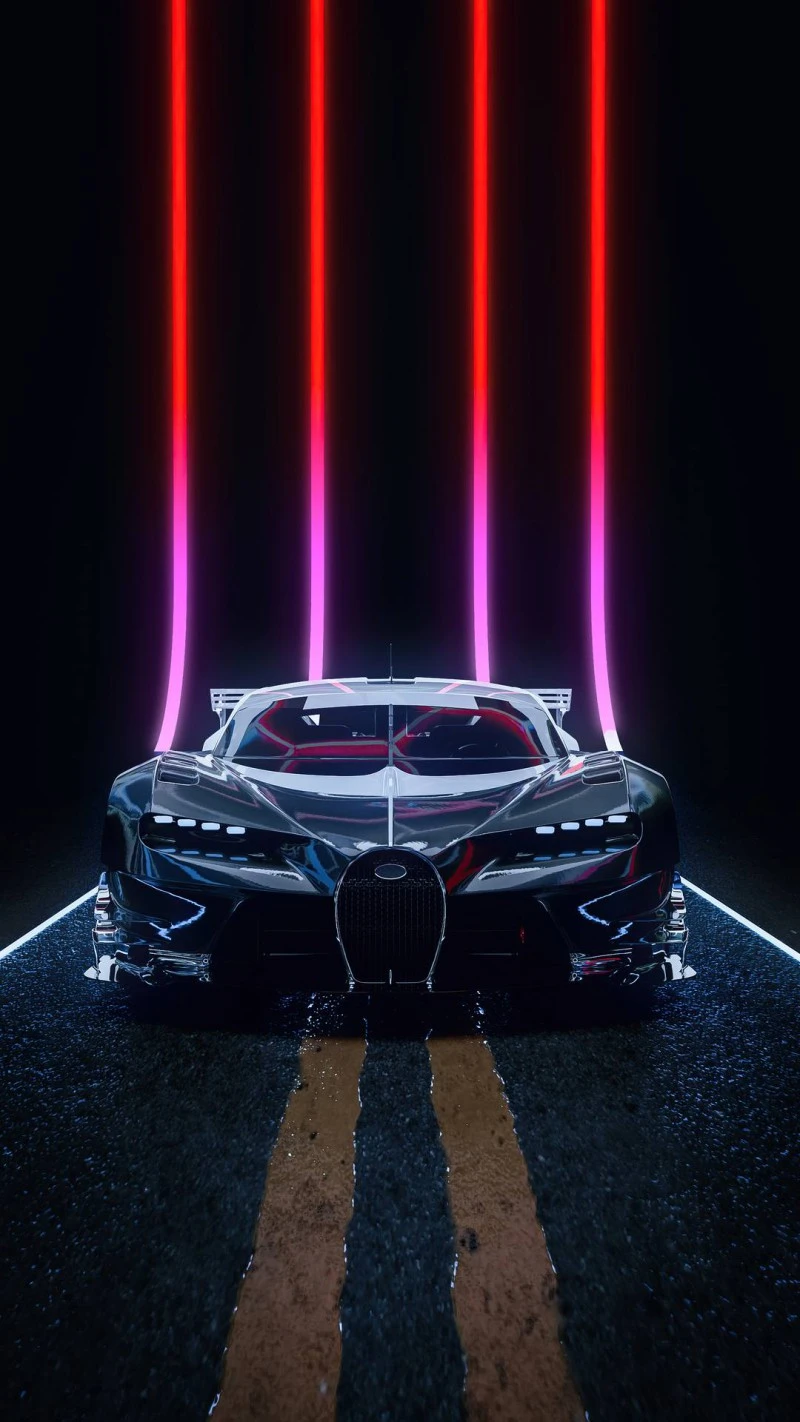 Bugatti Chiron in Neon Night 4K Mobile Wallpaper