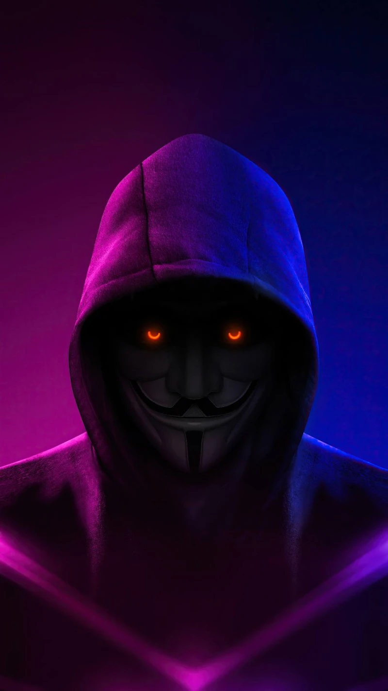 Anonymous Mask with Glowing Eyes 4K Mobile Wallpaper