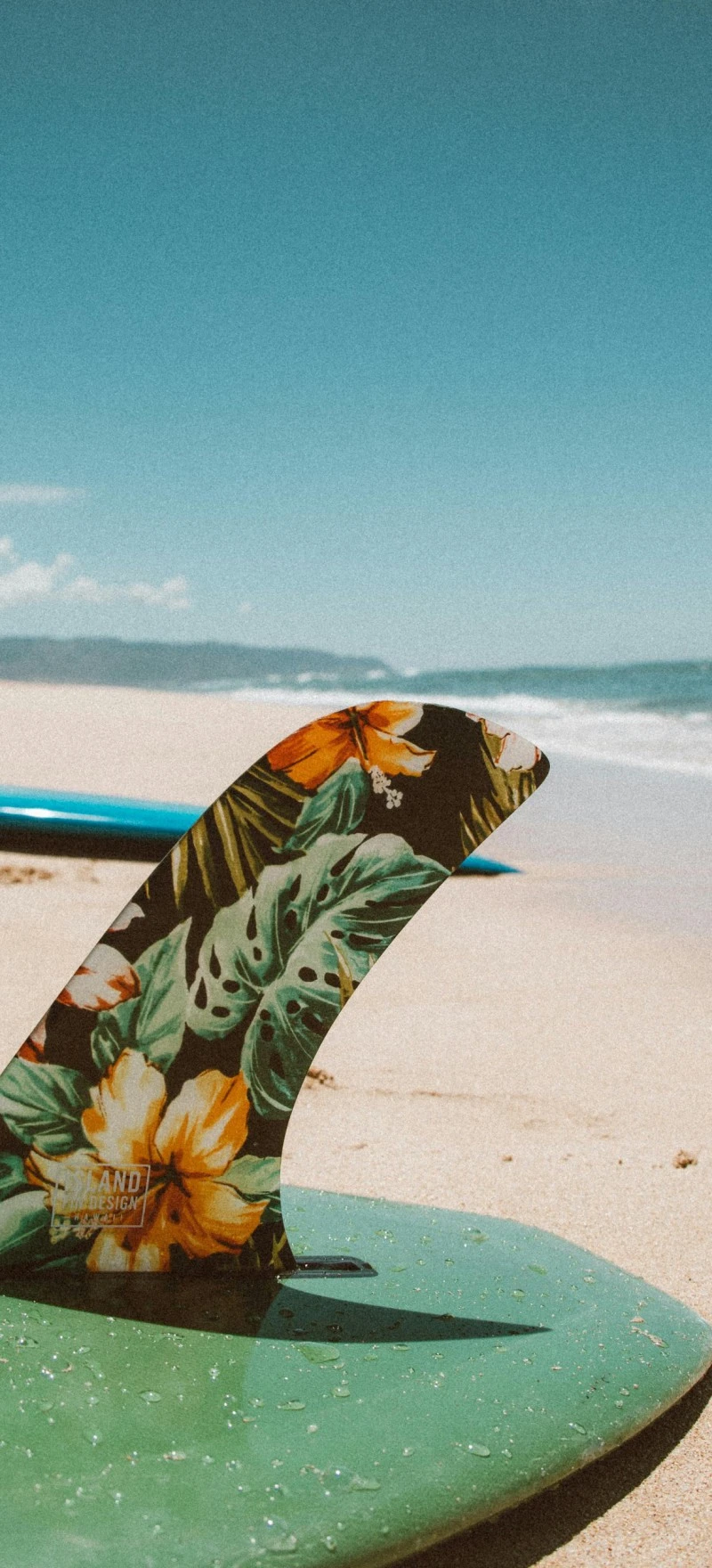 Tropical Surfboard Fin 4K Mobile Wallpaper