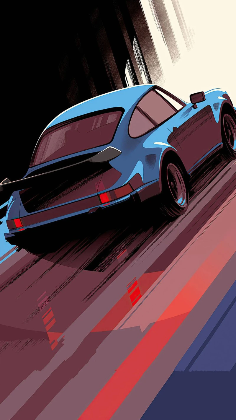 Retro Blue Porsche 4K Mobile Wallpaper