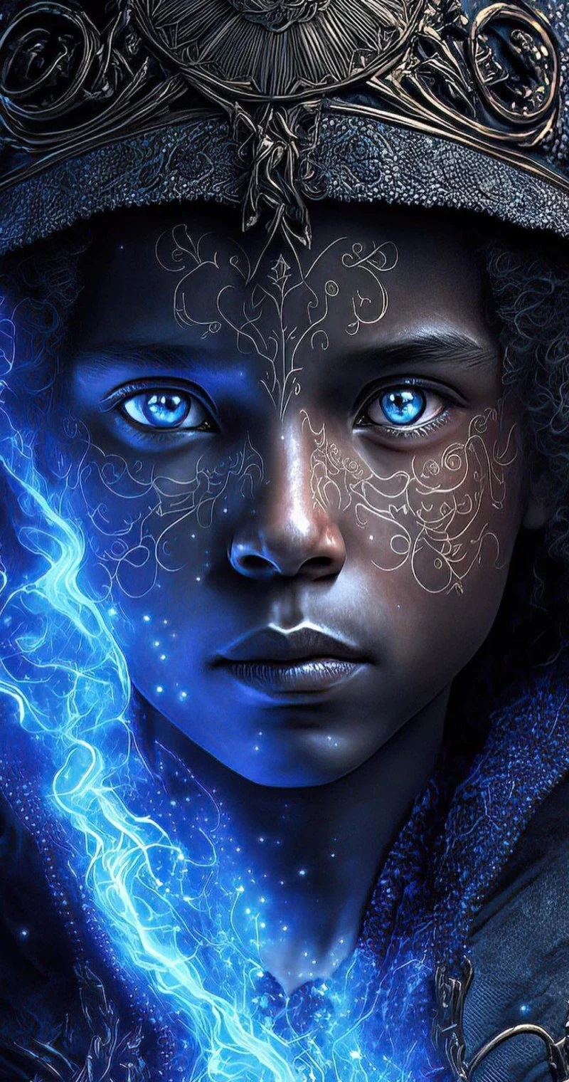 Young Mage with Blue Flames 4K Mobile Wallpaper