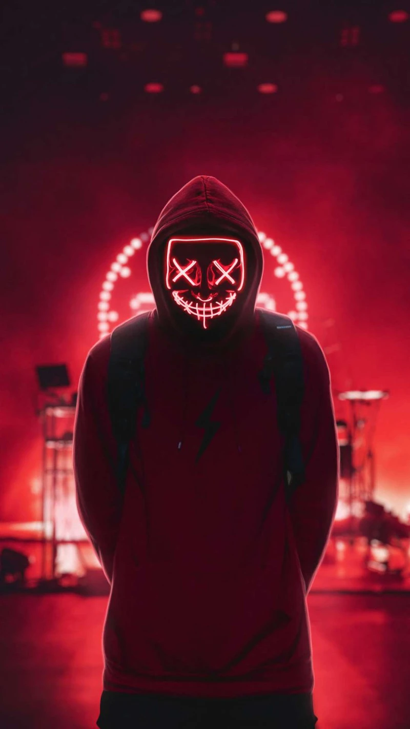 Anonymous in Red Neon 4K Mobile Wallpaper