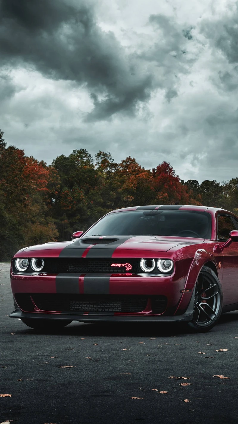 Dodge Challenger SRT Hellcat Autumn 4K Mobile Wallpaper