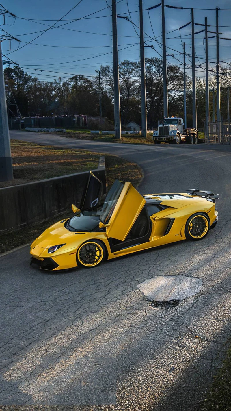 Yellow Lamborghini Aventador Roadster 4K Mobile Wallpaper