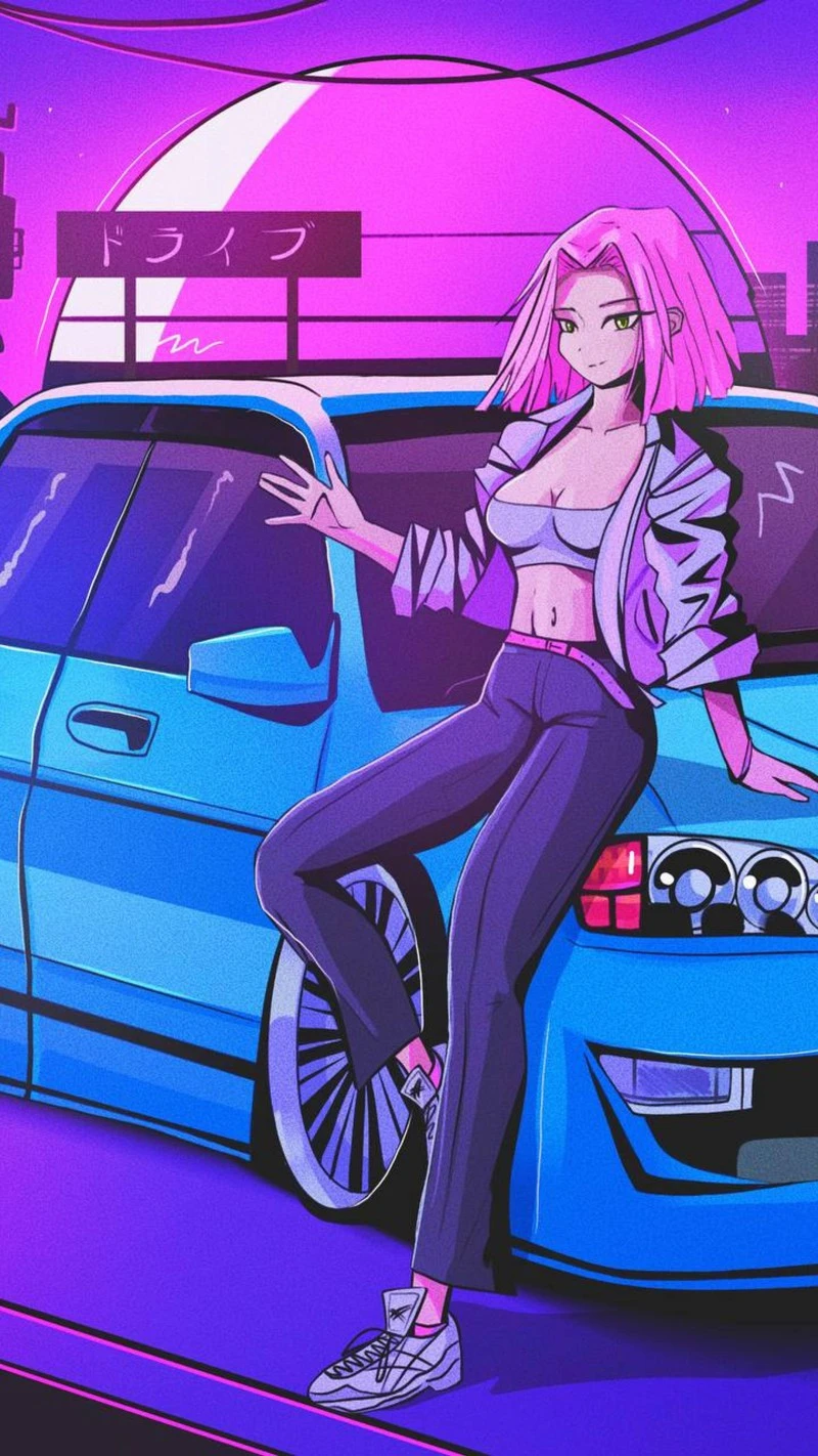 Synthwave Ride 4K Mobile Wallpaper