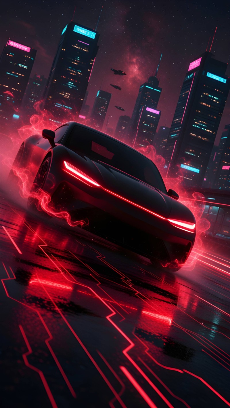 Neon Red Cyberpunk Car Wallpaper iPhone Background 4K Red Wallpaper