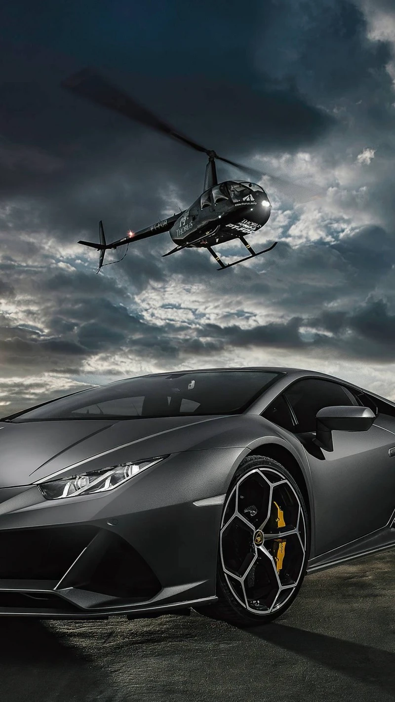Lamborghini Huracán Evo and Helicopter 4K Mobile Wallpaper