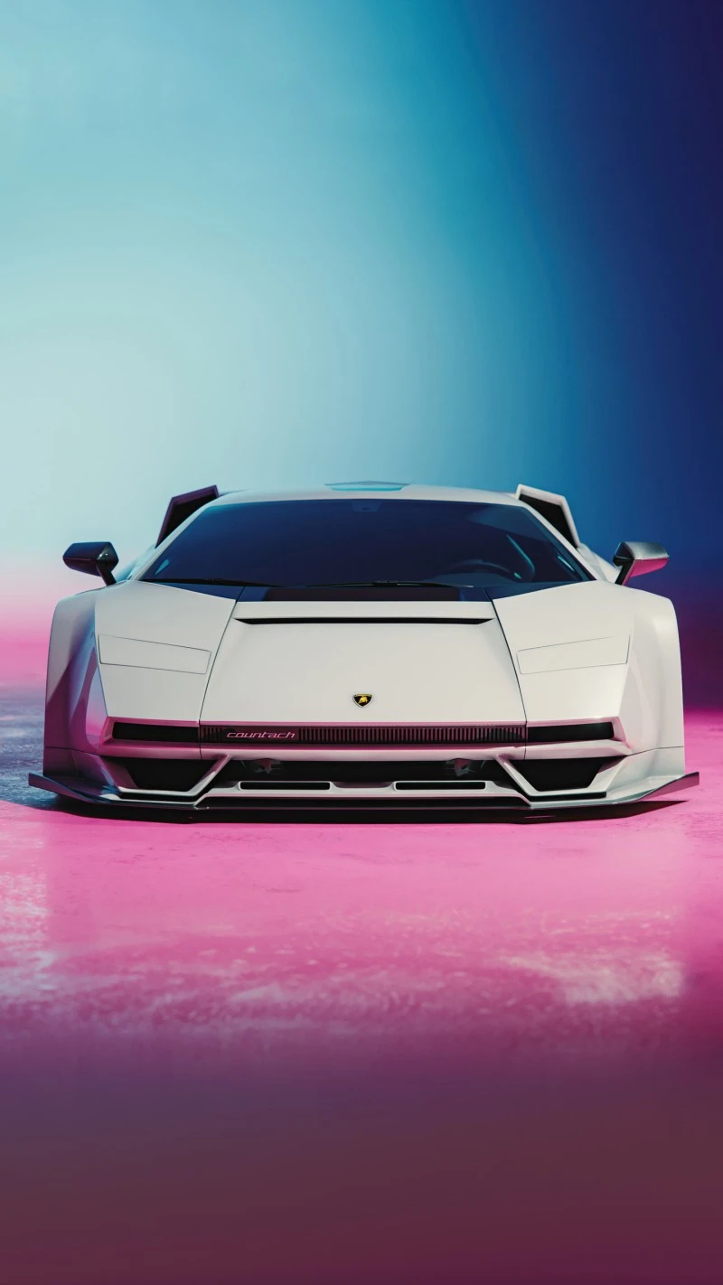 Lamborghini Countach Render on Pink Surface 4K Mobile Wallpaper