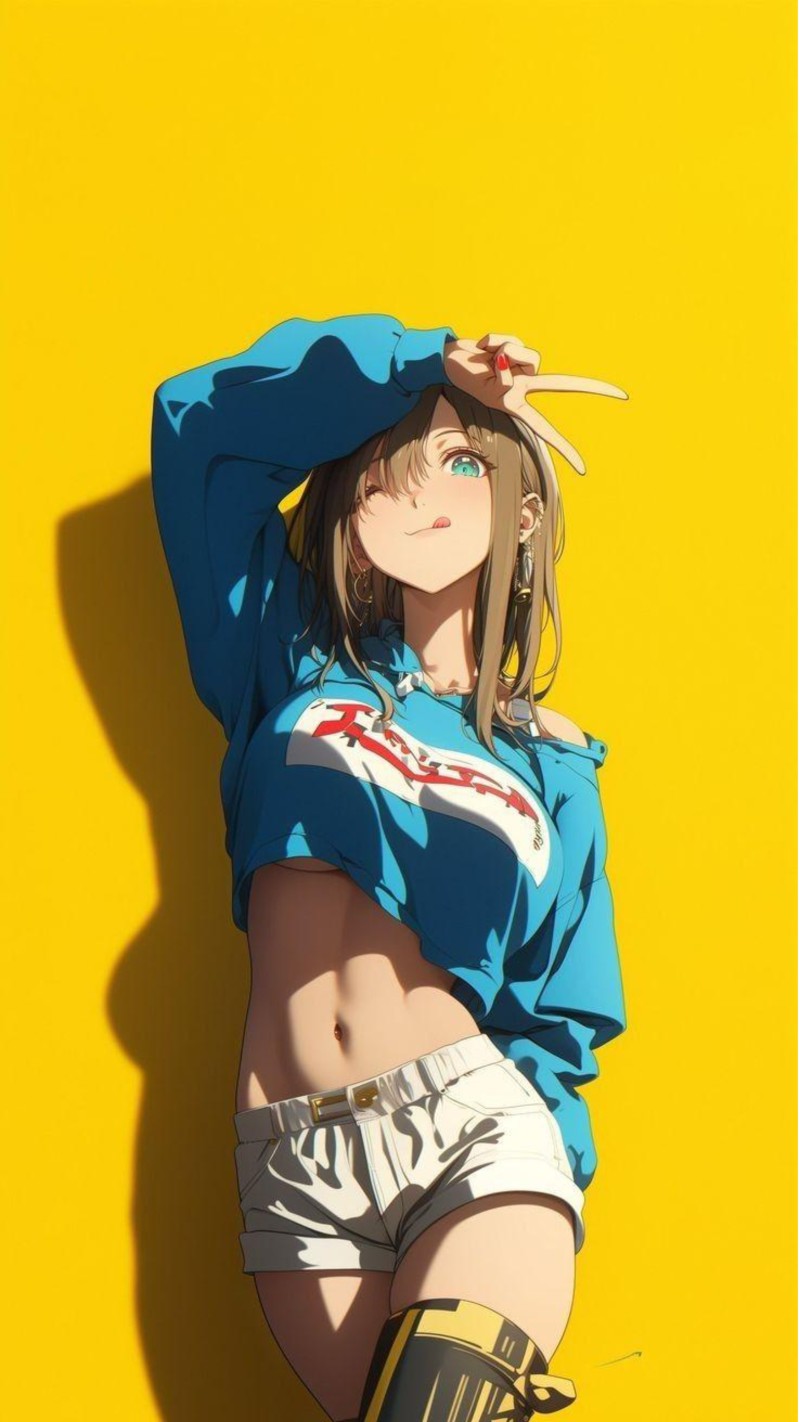 Playful Anime Girl Making Peace Sign 4K Winking Wallpaper