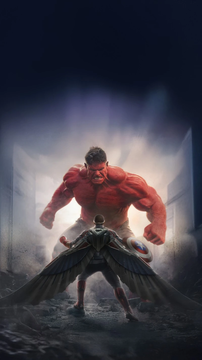 Captain America Faces Red Hulk 4K Mobile Wallpaper