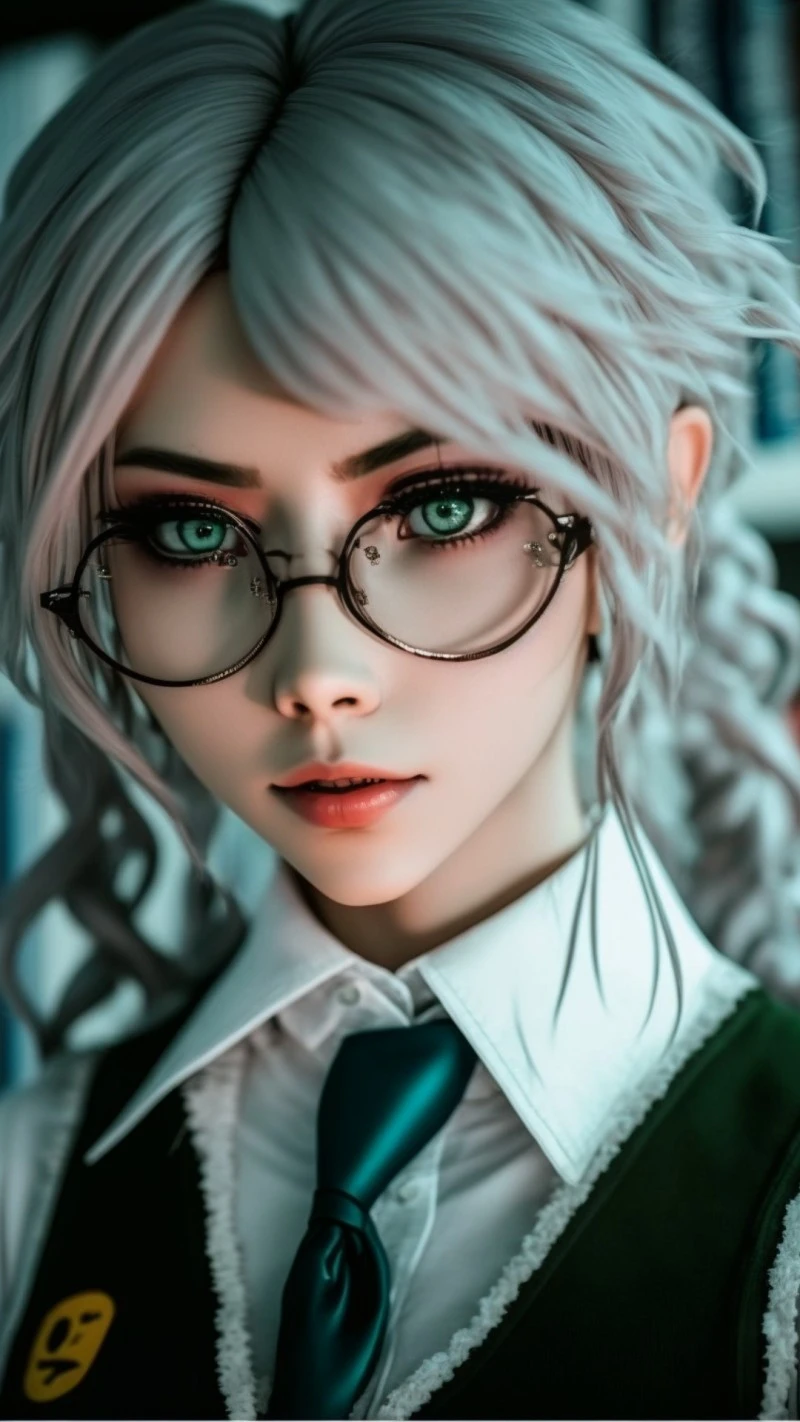 Elegant Anime Girl with Glasses 4K Mobile Wallpaper