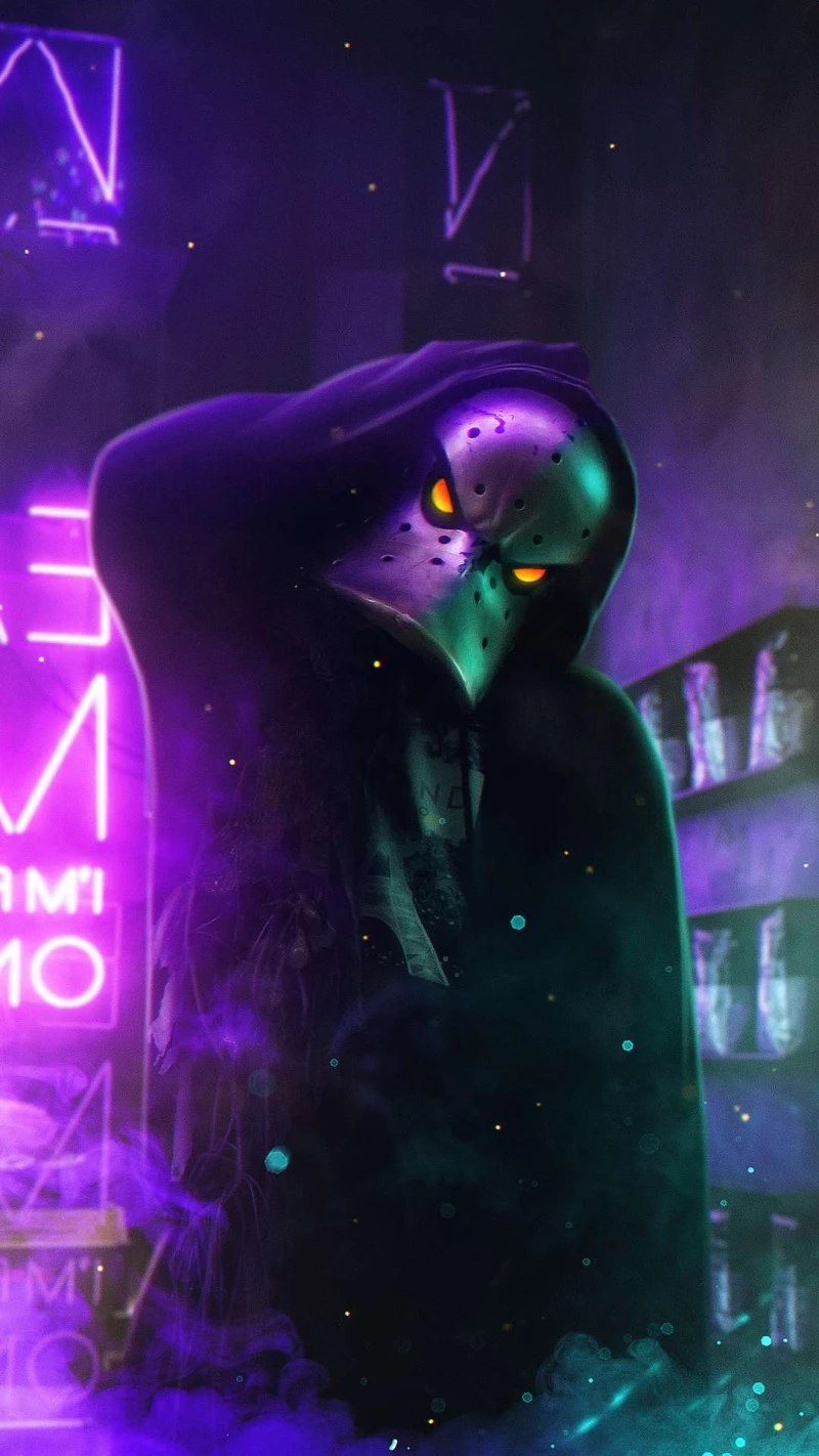 Mysterious Figure in Neon Alley 4K Mobile Wallpaper