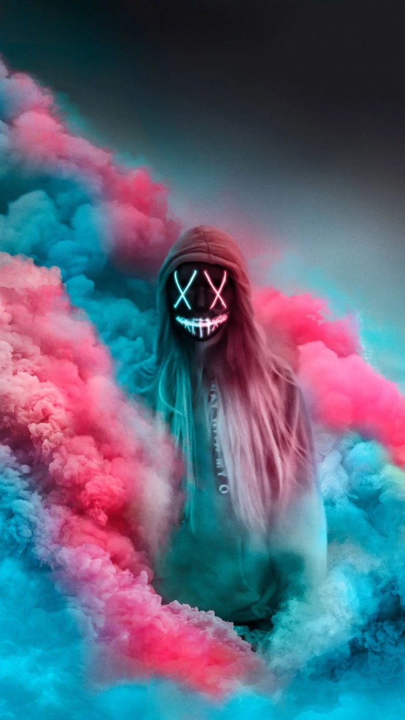Neon Mask in Pink and Blue Smoke 4K Mobile Wallpaper