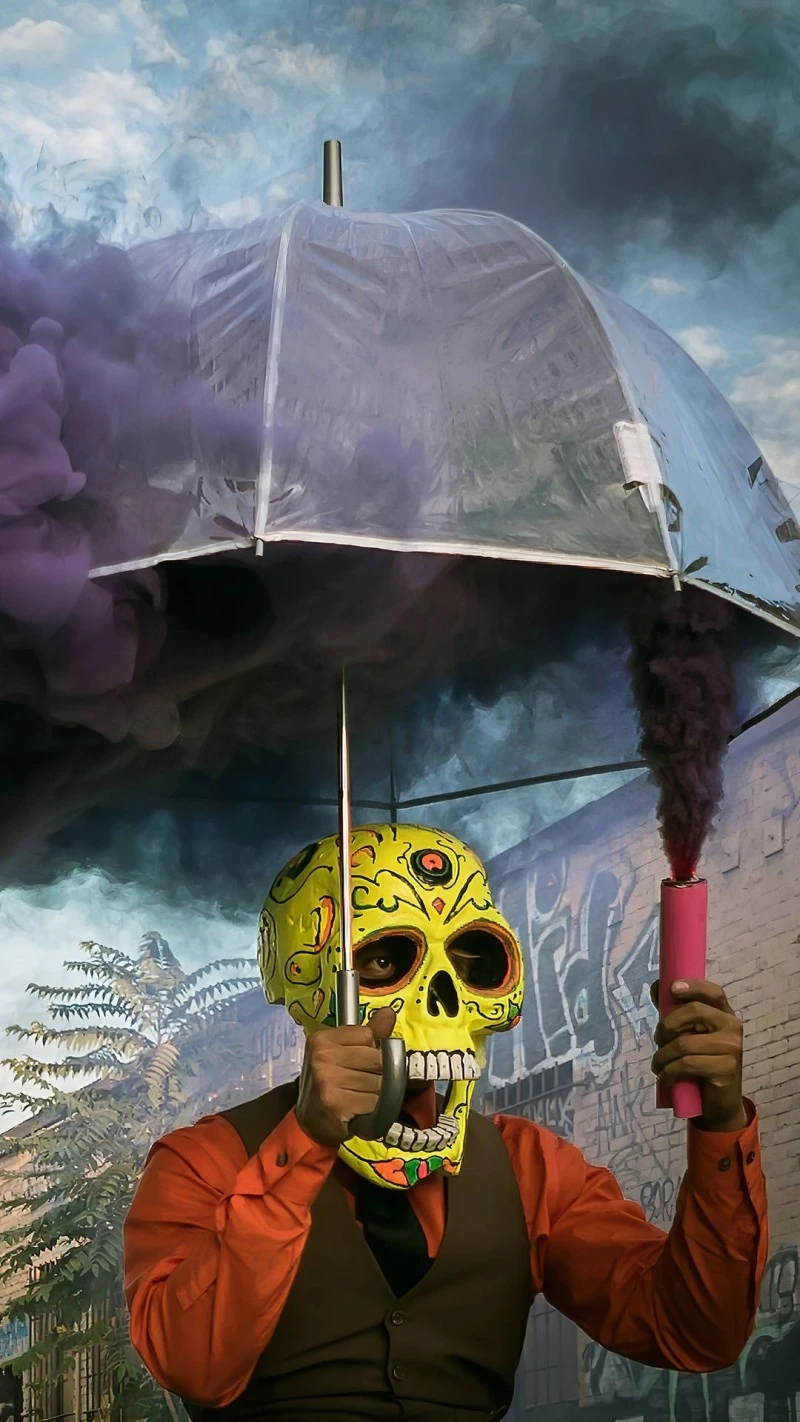Skull Under Umbrella 4K Mobile Wallpaper