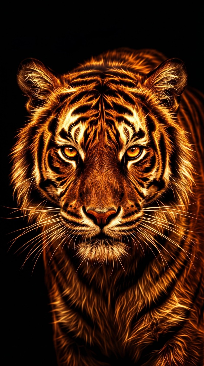 Vibrant Portrait of Majestic Tiger with Golden Glow Wallpaper 4K Dark Wallpaper