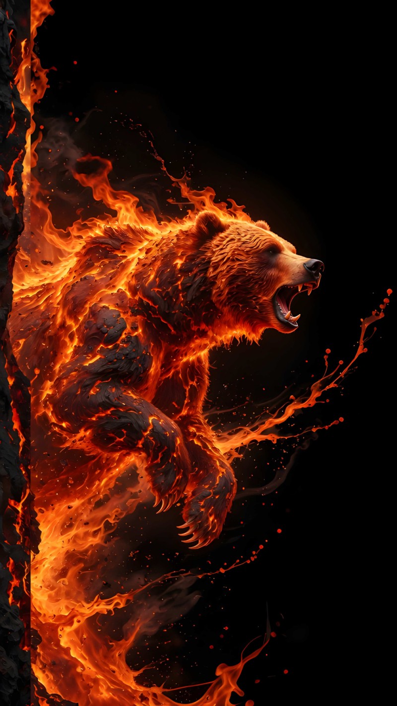 Fiery Bear Dark Wallpaper Phone Background Aesthetic 4K Fiery Wallpaper