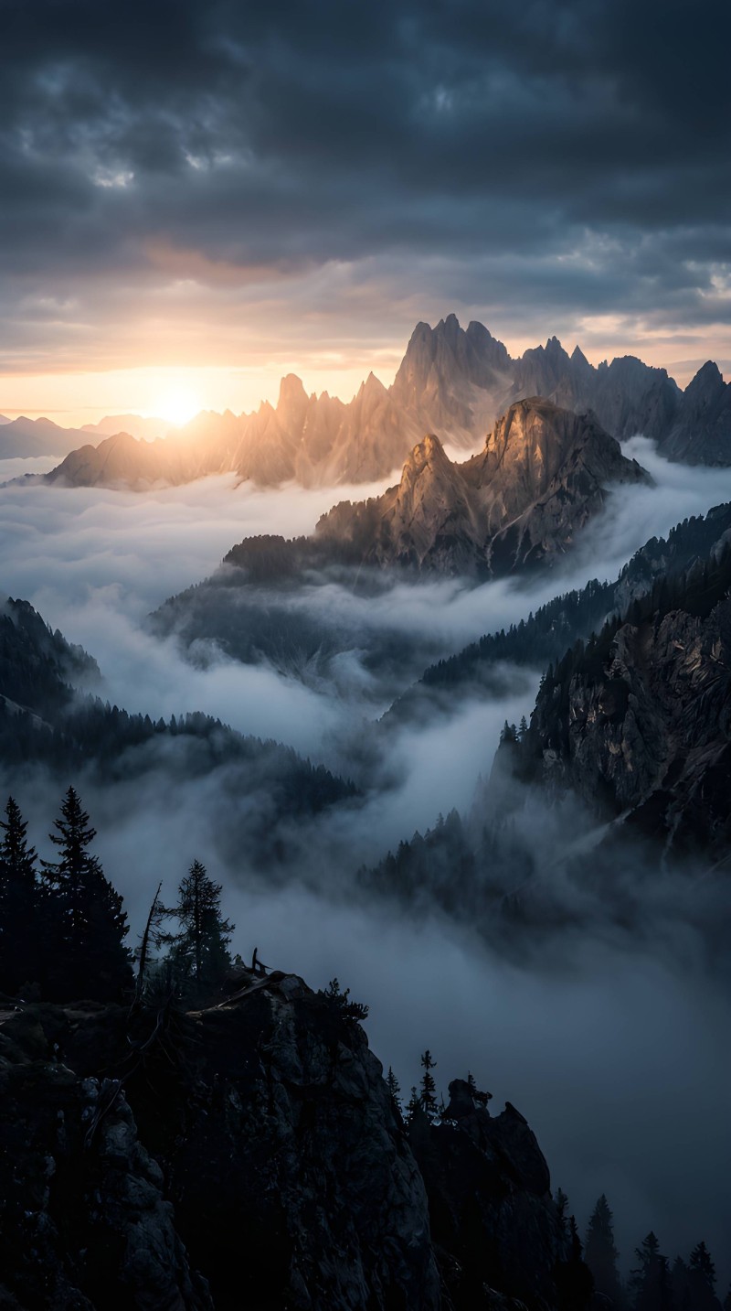 Golden Hour Foggy Mountain Range Sunrise Phone Lock Screen 4K Scene Wallpaper