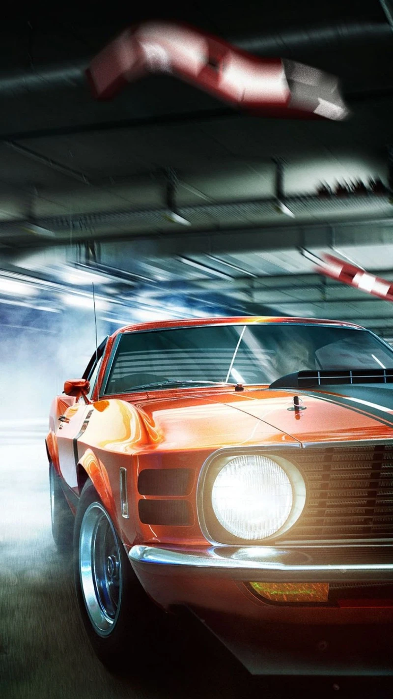 Classic Orange Mustang Drifting 4K Mobile Wallpaper