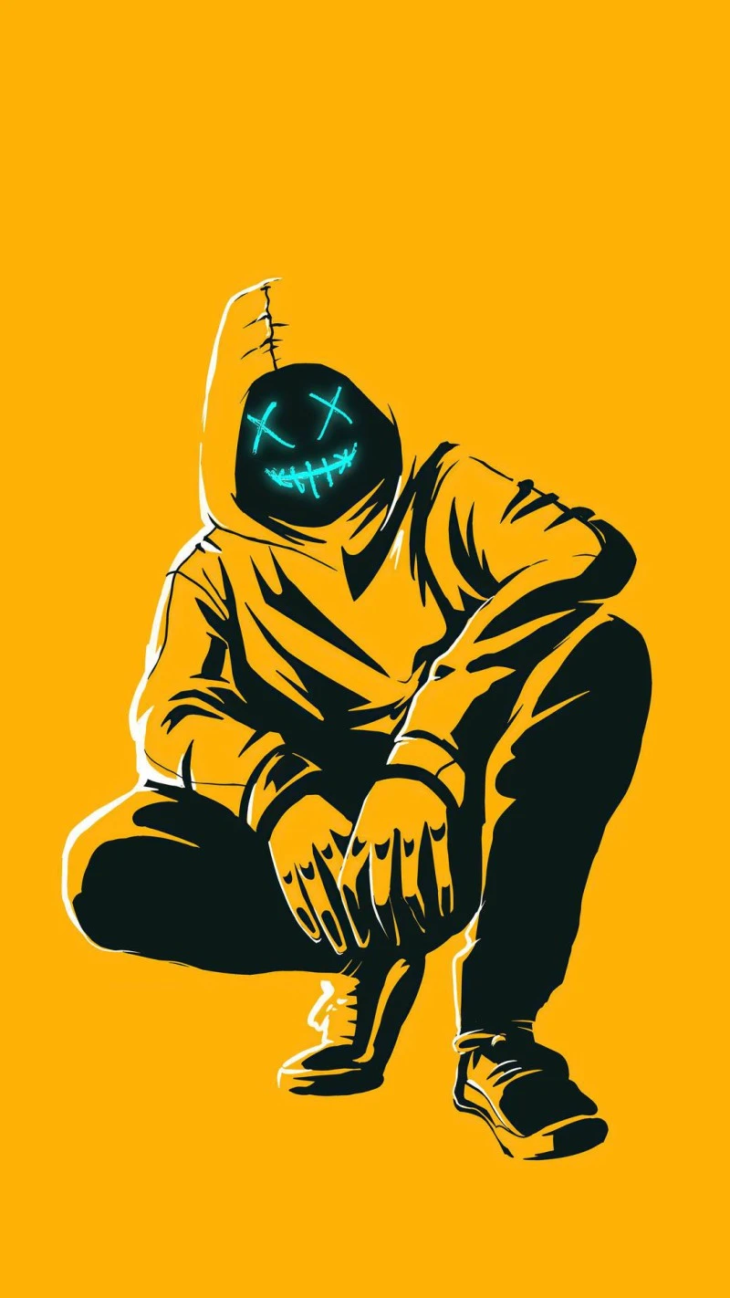 Hooded Figure with Stitched Mask 4K Mobile Wallpaper