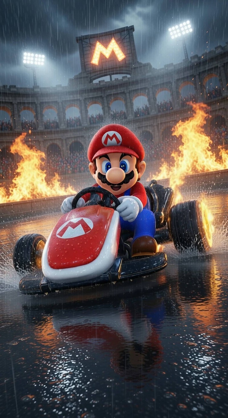 Mario Kart Fiery Stadium Race Wallpaper 4K Stadium race Wallpaper